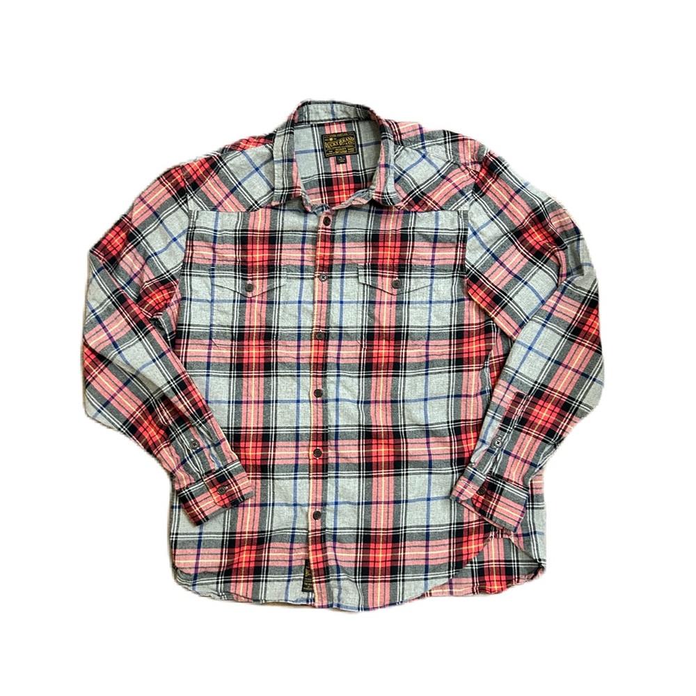 Lucky Brand Men's Blue Red Plaid Flannel Long Sleeve Button Down Pocket Shirt L